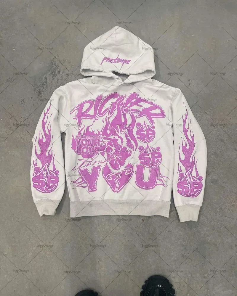 Geometric pattern colorful letters Gothic print casual hoodies for men y2k high street hip hop fashion pullover for men 250618