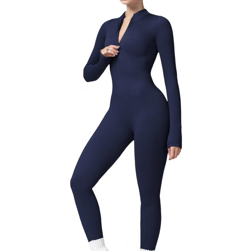 Zipper long seamless onesie Pilates fitness stand-up collar fashion yoga clothes can be worn outside tights women