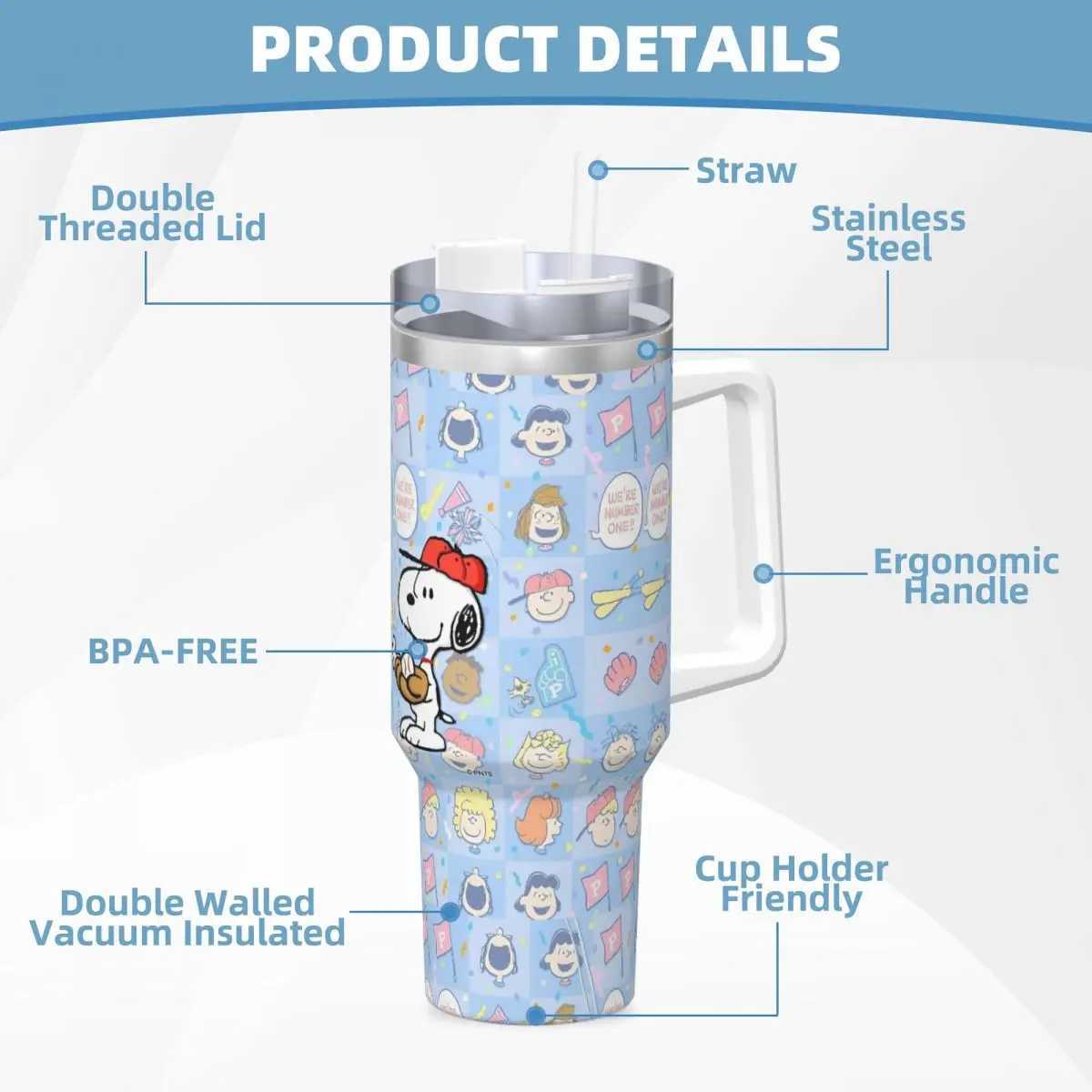 Stainless Steel Tumbler Peanuts Thermal Cups Cartoon Leakproof Hot Drinks MUgs Cup Driving Printed Water Bottle X250623