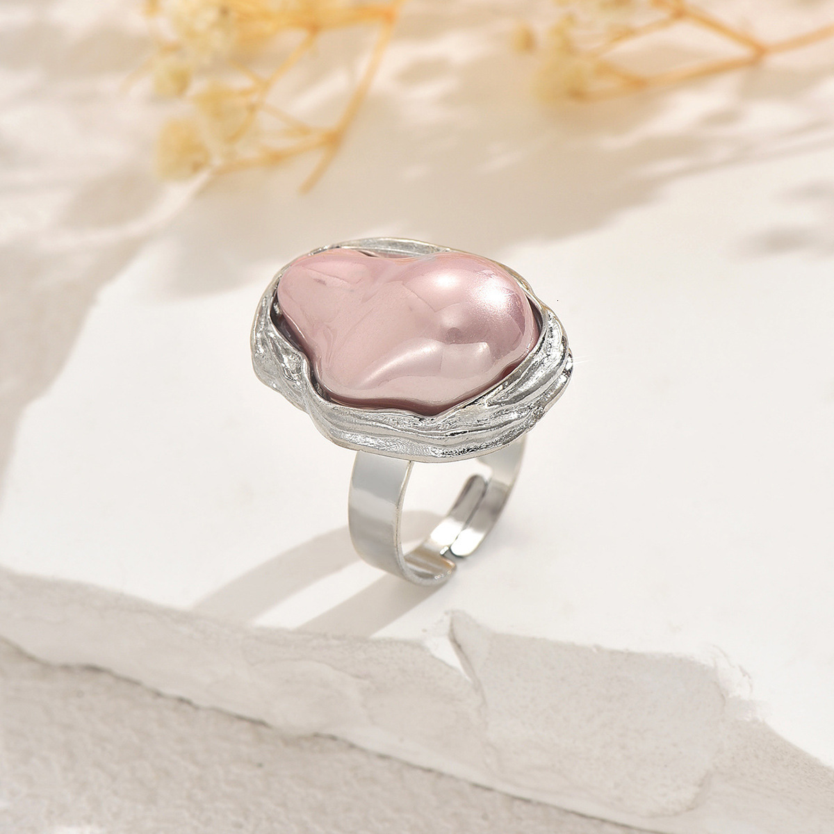 New Jewelry Women's Inlaid Irregular Pearl Design Open Ring