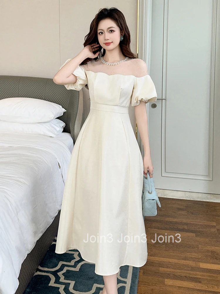 New Summer Fashion Elegant Luxury Evening Dress Women Clothes Sheer Sexy O-Neck Slim Midi A-Line Robe Femme Party Prom Vestidos