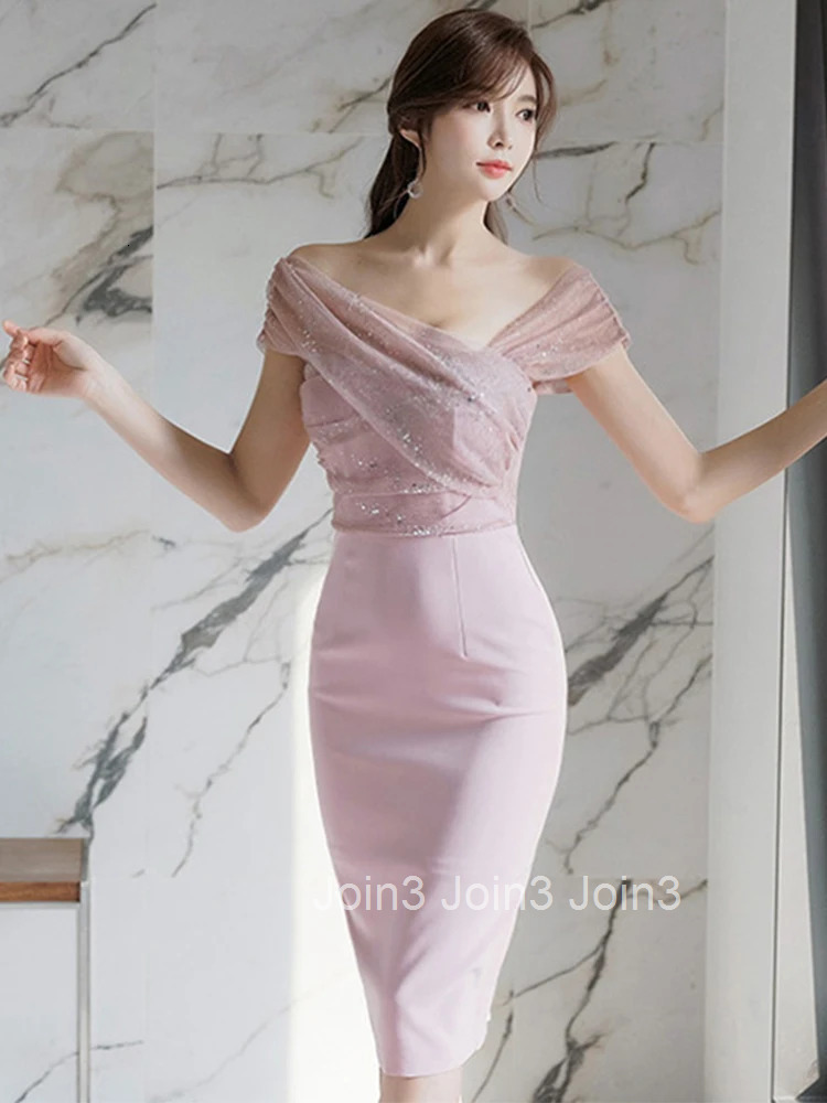 Fashion Evening Dress Women Ladies Clothes Elegant Sparkly Shiny Sequin Sexy Off-Shoulder Backless Midi Party Prom Mujer Vestido