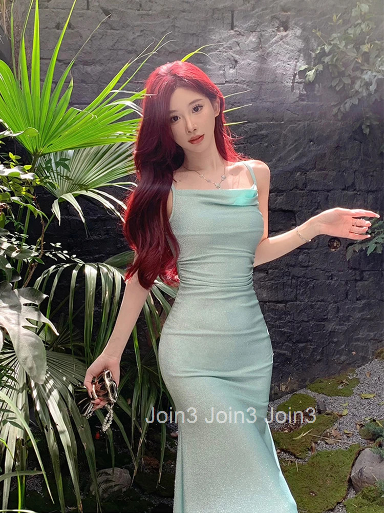 New Summer Fashion Vacation Beach Fishtail Long Dress Women Clothes Sparkly Sexy Strap Slim Maxi Party Prom Vestidos Fiesta Robe