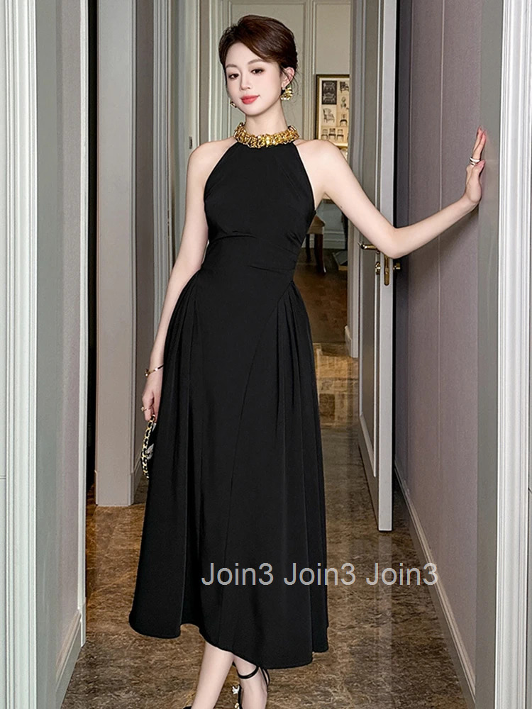 Summer Fashion Black Sexy Halter Evening Dress Women Clothes Elegant Sleeveless Slim Midi A-Line Robe Party Club Prom Vestidos