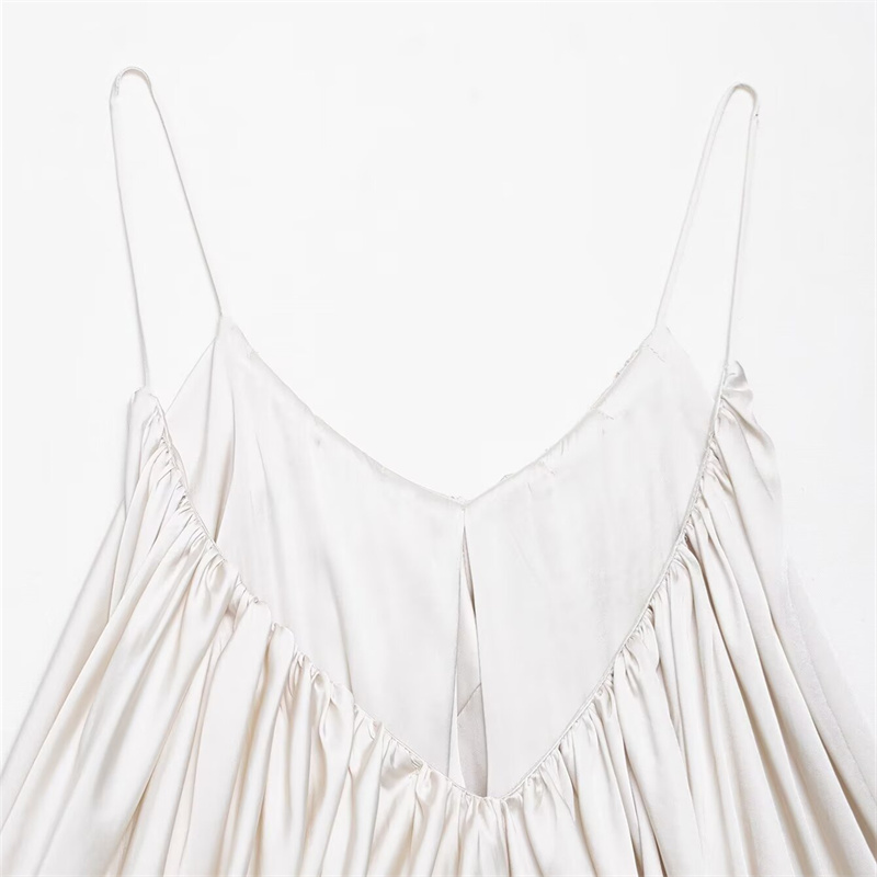 2025 Spring/Summer New Product Women's Silk Texture Top Solid Color Bareback Strap Decoration