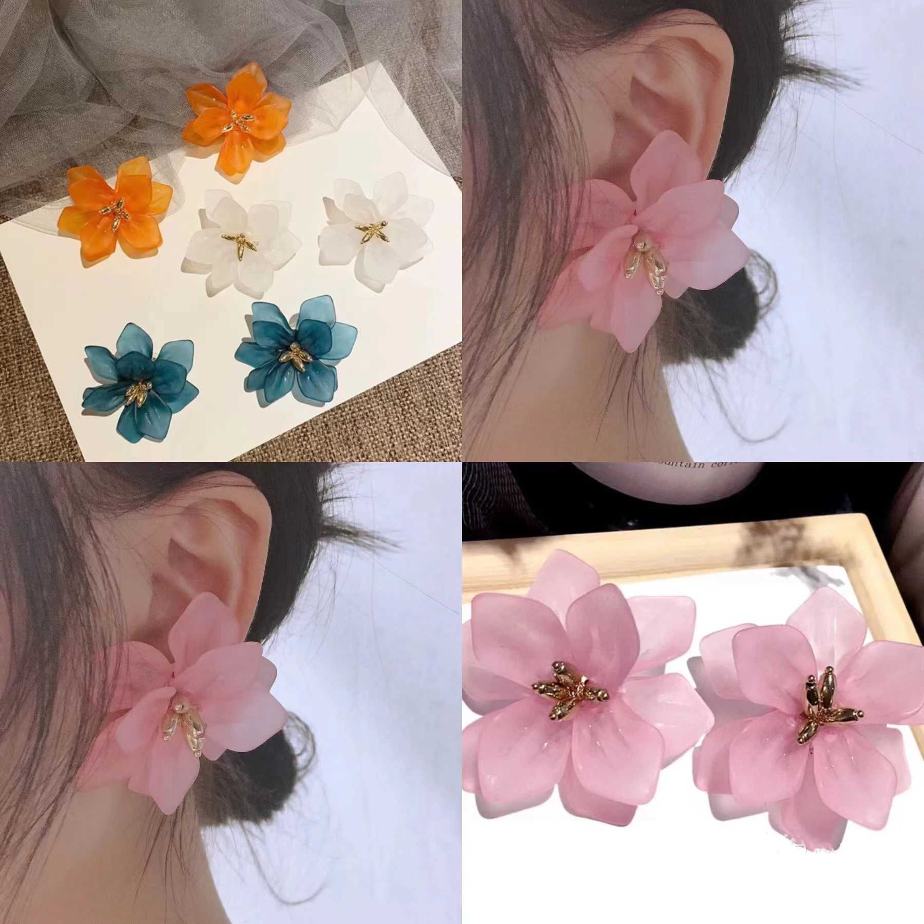 Steel Fun Jewelry Hypeole Flower Earrings for Women Acrylic Big White Orange Green Flower Korean Fashion Holiday Earrings XJ250623