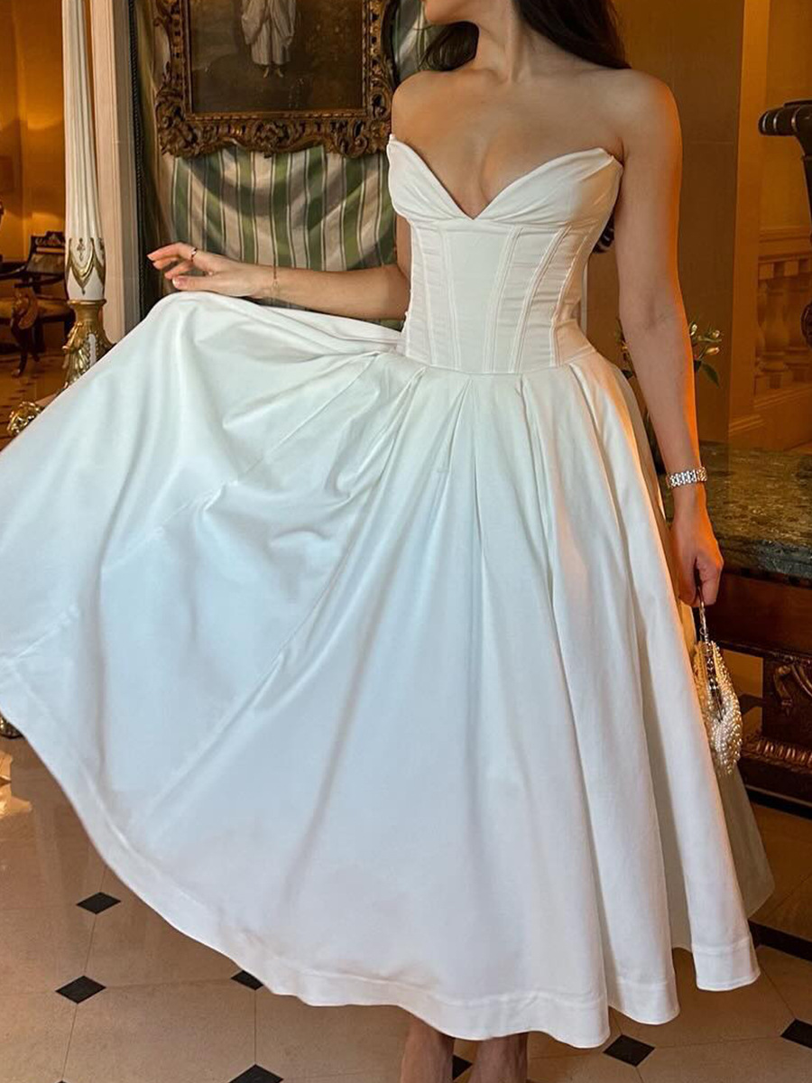 KO2104 Women's Sexy Tube Top Backless Fishbone Waist Spring Dress Women's Elegant Long Dress