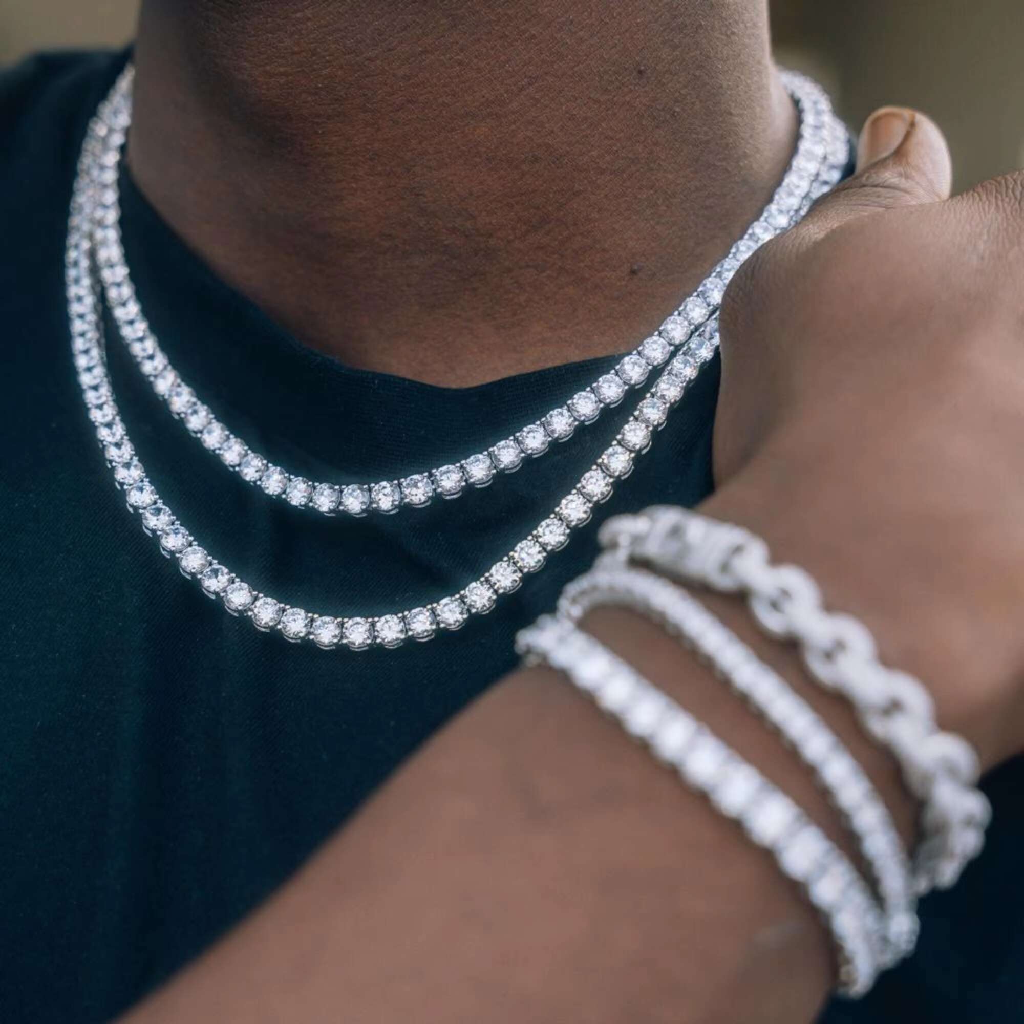 Certified Moissanite Jewelry 925 Sterling Silver Round Cut Diamond Tennis Necklace Hot Sale Real White Gold Plated Tennis Chain