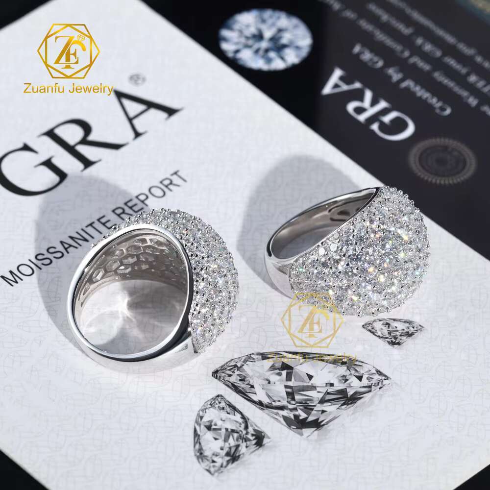 925S Hip Hop Moissanite Ring Semicircle Full Diamond Iced Out D VVS Real Mossanite 20mm Big Size Cuban Ring for Rapper