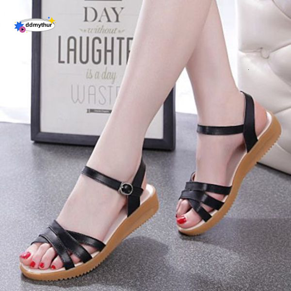 2024 Summer New Style Cowhide Sandals Flat Heel, Versatile, Suitable for Students and Pregnant Women, Non-Slip Soft Sole Shoes ddmythur