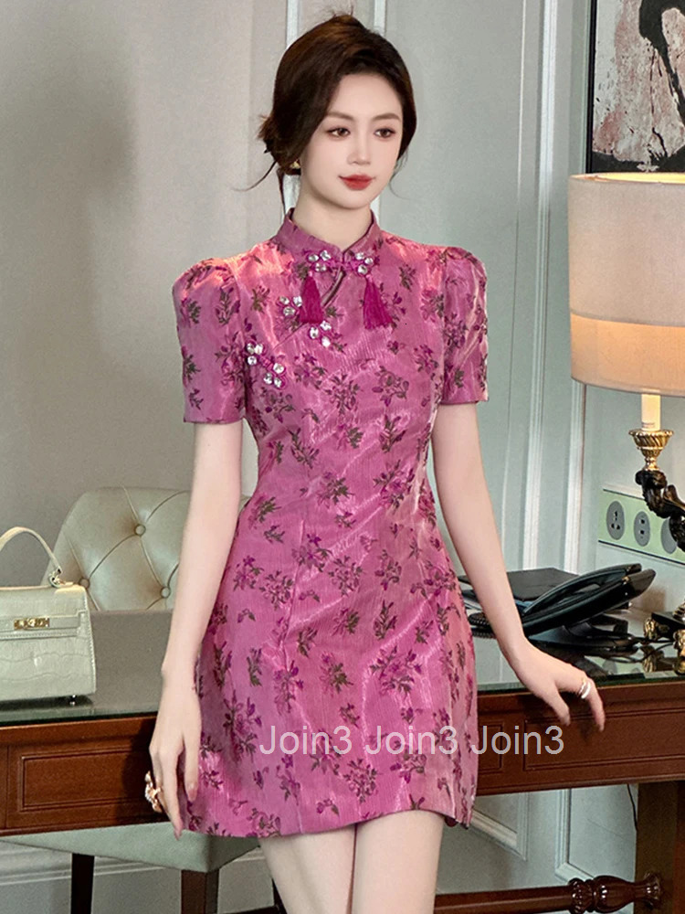 Women Clothes Chinese Style Sweet Floral Puff Sleeve Slim A-Line Mini Short Dress Elegant Fashion Evening Party Vestidos Casual