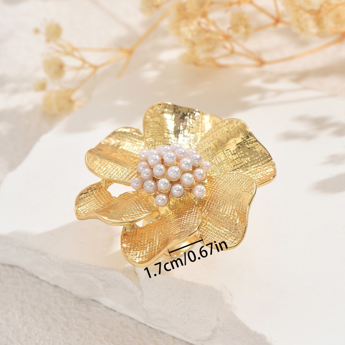 Style Jewelry Floral Design Open Wave Inlaid Pearl Ring