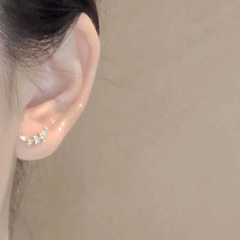 Tibetan Silver Korean Exquisite Curved Shiny Zircon Wheat Stud Earrings for Women Sweet Romantic Wedding Silver Jewelry XJ250623