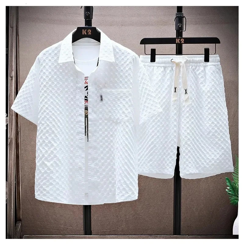 Casual Thin Sports Two-piece Set Summer Ice Silk Suit Mens Trendy Short Sleeve T-shirt Shorts One Set 250617