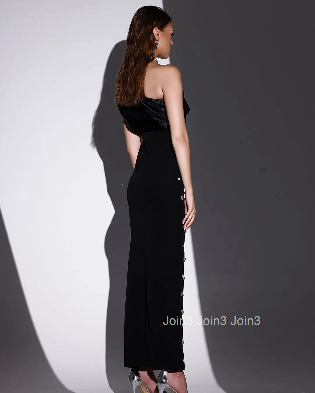 Black Incline Shoulder Bandage Dress For Women Autumn/Winter Evening Party Gown Chic Diamonds Embelling Slim Sleeveless Clothing