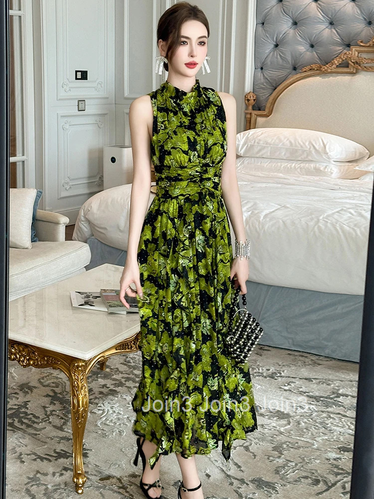 Summer Chiffon Sweet Floral Print Vacation Beach Long Dress Women Clothes Elegant Sleeveless Slim Party Prom Vestido Fiesta Robe