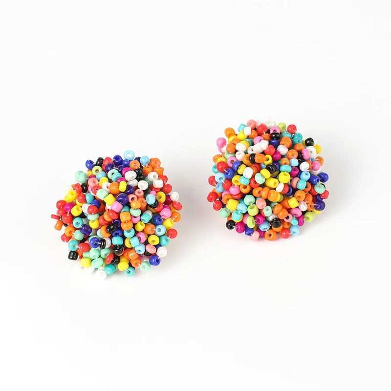 Vintage Bohemian Colorful Bead Round She Stud Earrings for Women Handmade Simple Ethnic Boho Jewelry Accessories 2023 XJ250623