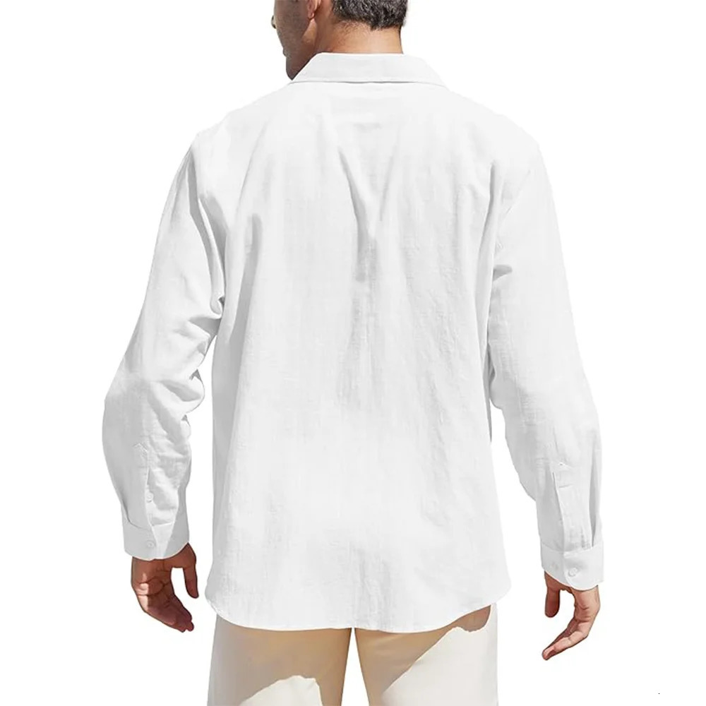 Mens Loose-Fit Long-Sleeve Cotton Linen Shirts for Men Business Casual Button Down Shirt Lightweight Breathable Vacation 250618