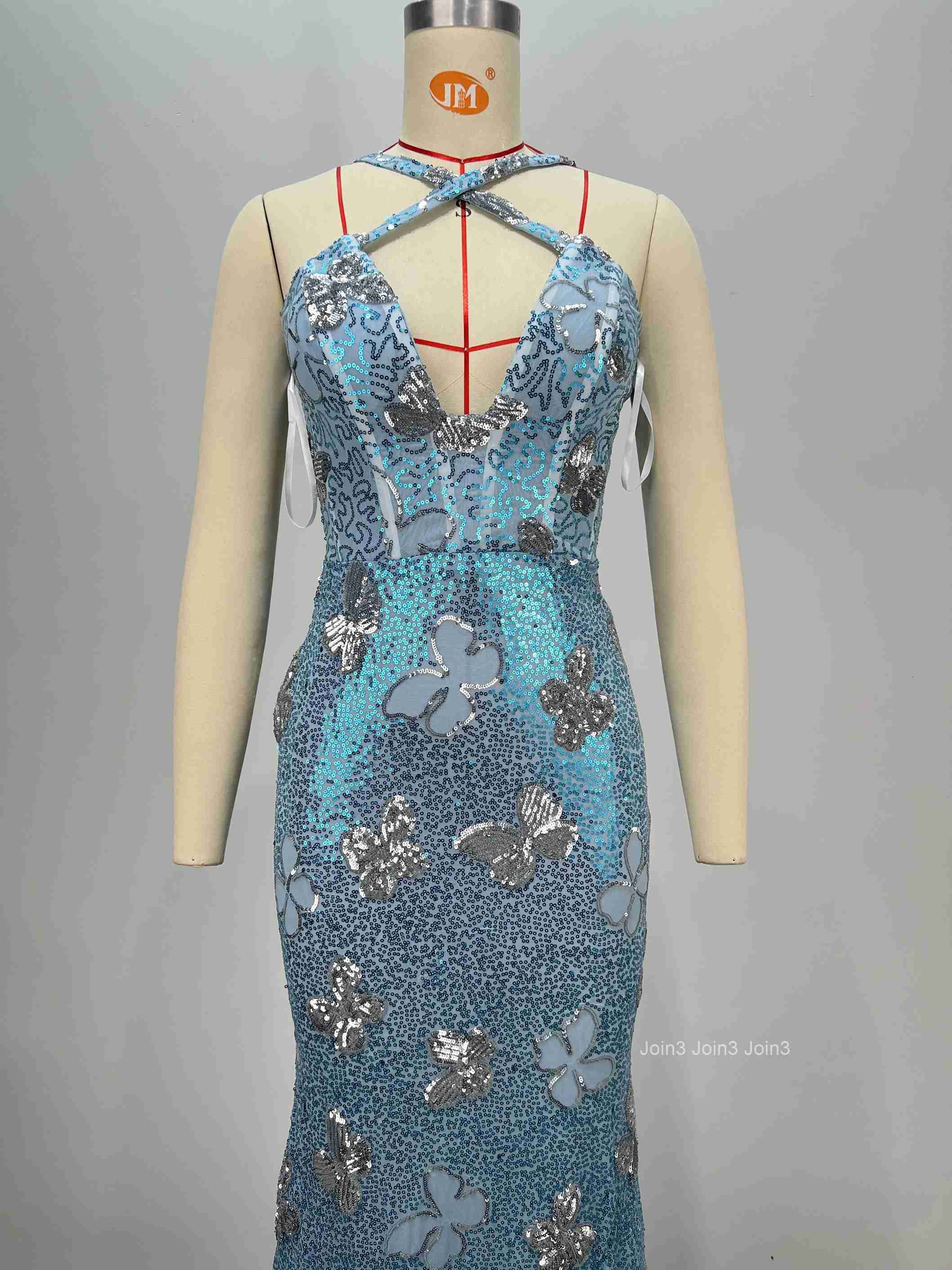 New Womens Sexy Mermaid Dress Sequin Halter Neck Spaghetti Strap Fishtail Party Evening Gown