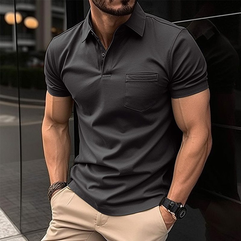 Men's Polo shirt fashionable short-sleeved T-shirt chest pocket men's sports polo shirt European size: S-3XL