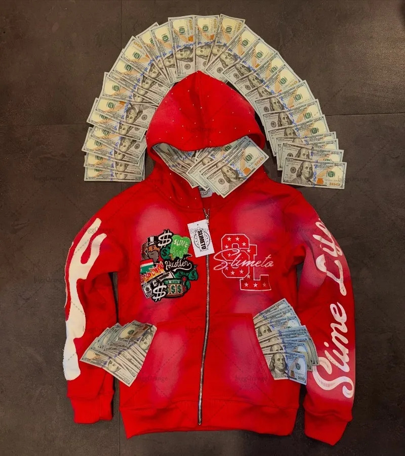 Hip-hop Trendy Streetwear Jacket Men Harajuku Y2K Zipper Hoodie Gothic American Retro Letter Print Colorful Oversized Sweatshirt 250618