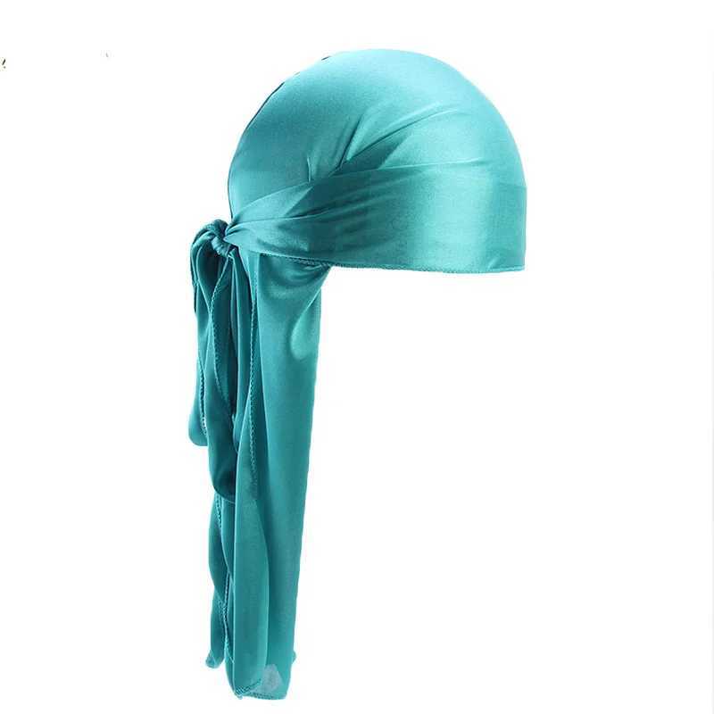 New Solid Color Casual Durag Silky Durag For Men Pirate Hat Chemo Caps Satin Bandana Elastic Turban Cap Cycling Hats M250623
