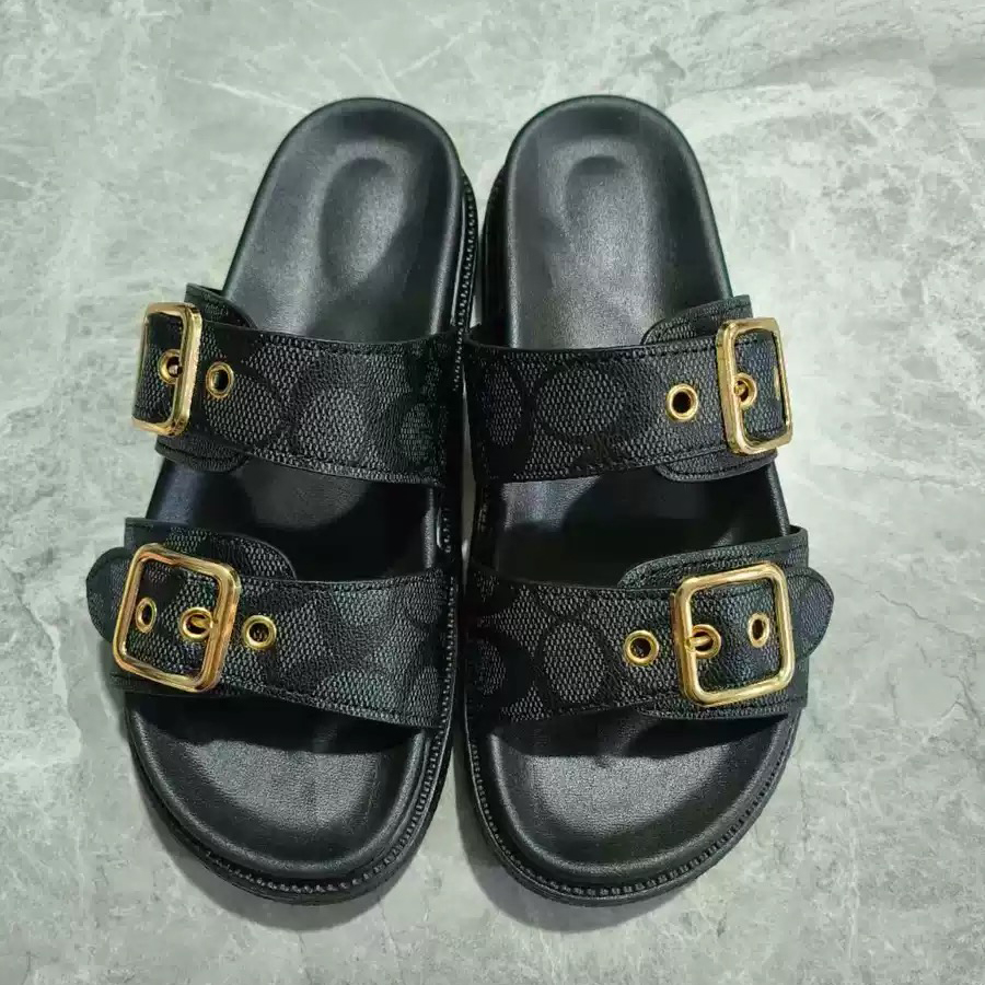 Plus Size24 New Summer Women's Slippers One-Strap Double Buckle Thick Base Lightweight Outer Wear Casual Women's Slippers 010