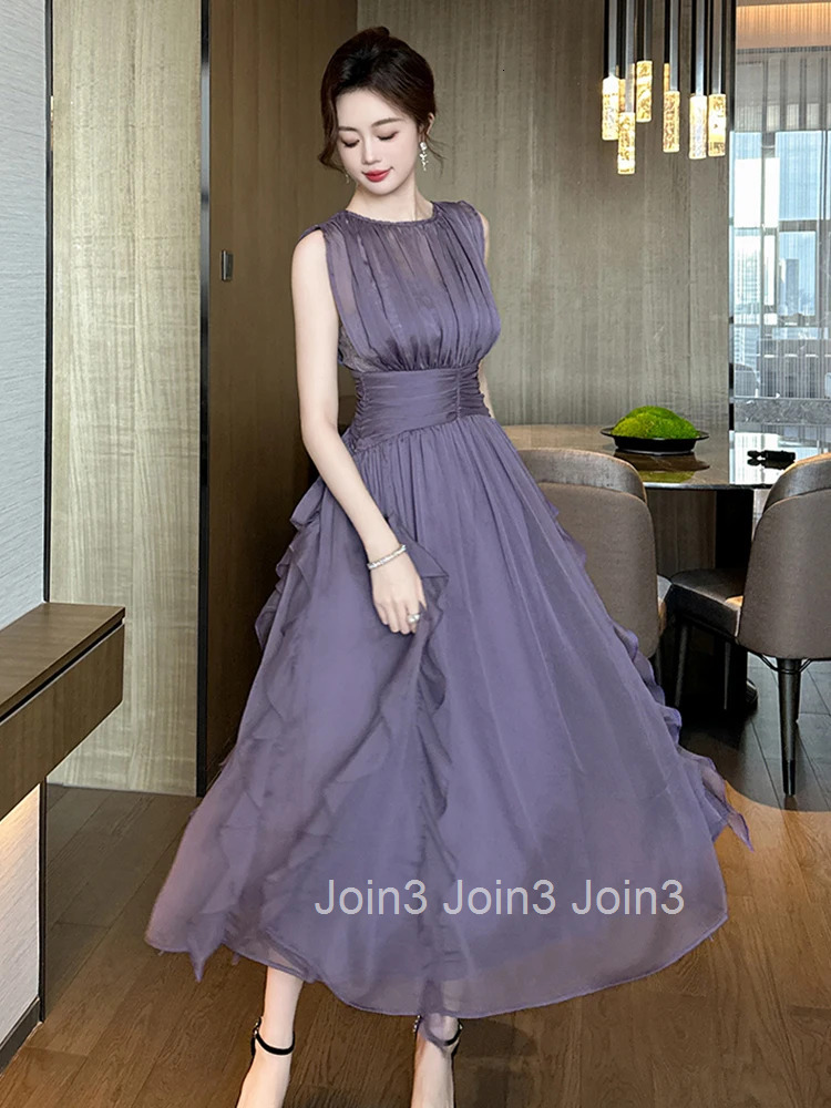 Fashion Elegant Chiffon Vacation Evening Dress Women Clothes Sleeveless Corset Ruffle Long Maxi A-Line Robe Party Prom Vestidos