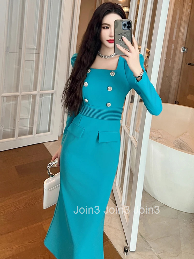 New Work Style Business Formal Occasion Dresses Women Clothes Elegant Commute Square Collar Slim Dress Robe Femme Mujer Vestidos