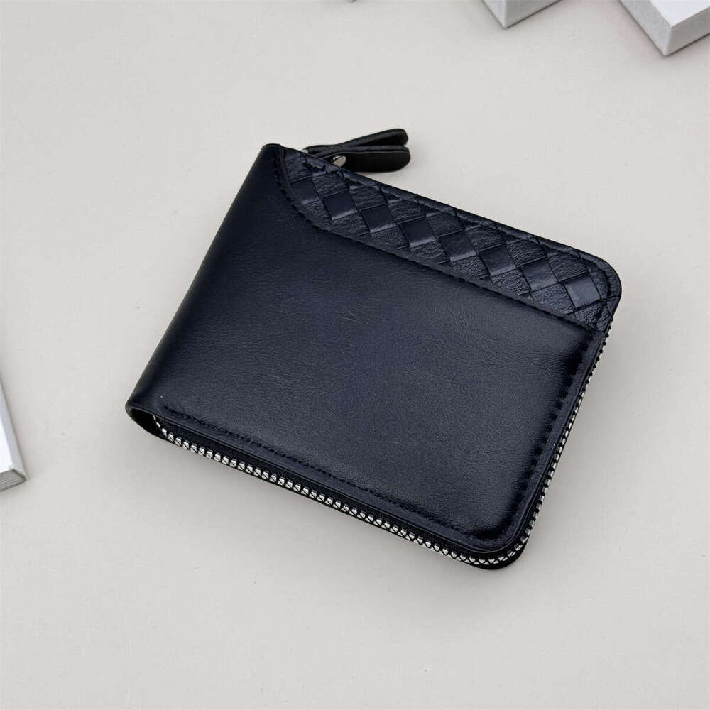 2025 New Men's Short Horizontal Zipper 80% off Coin Purse Woven Pattern Patchwork Wallet