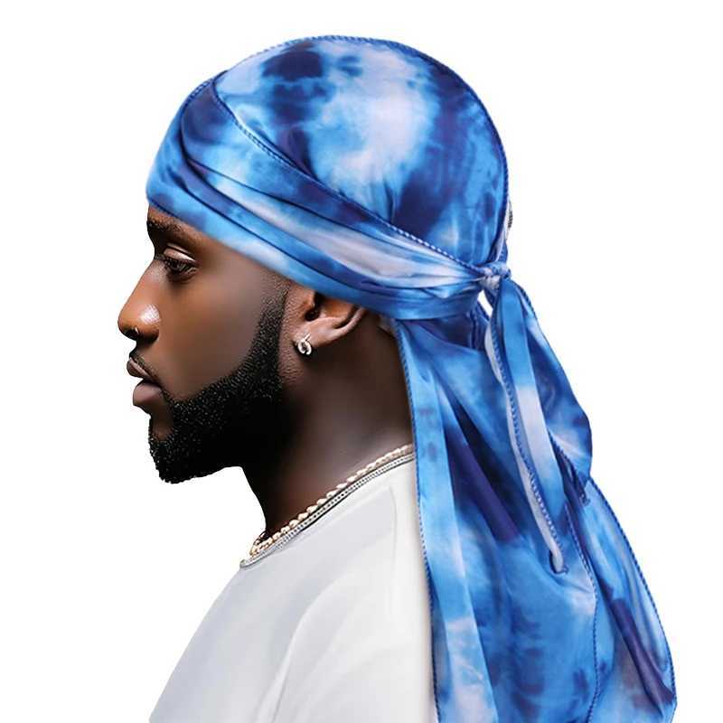 New Dyed Silky Durag Bandana With Long Tail And Wide Strap Colorful Durag Cap Shower Cap For Men And Women M250623