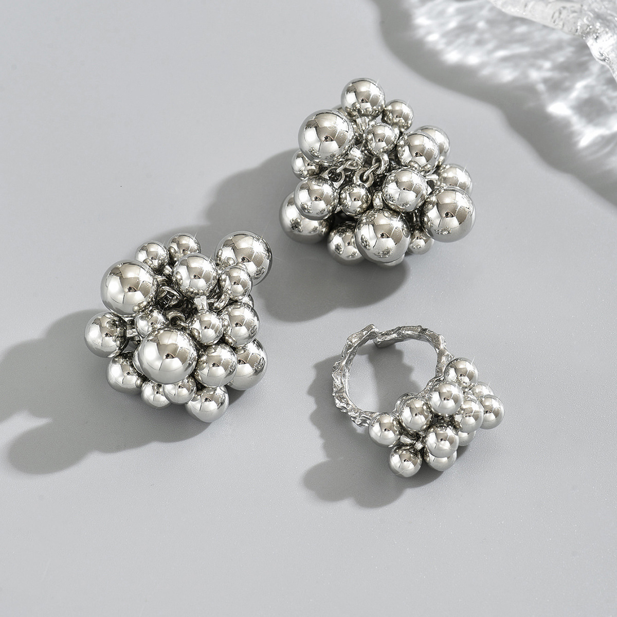 Metallic Style Women's Jewelry Beaded Earrings Open Ring High-end Feel