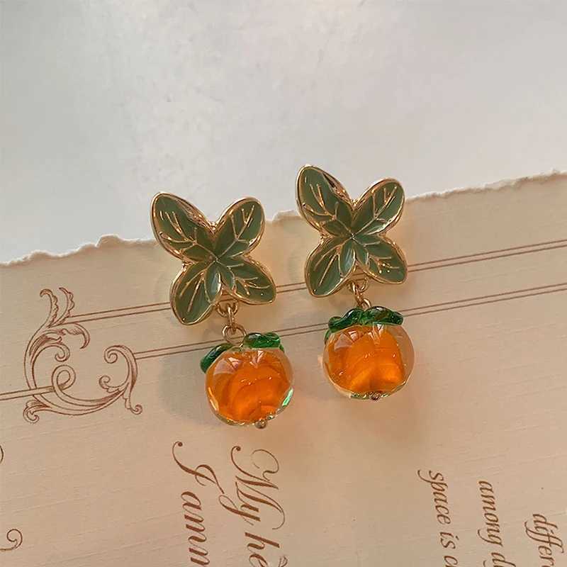 Creative Persimmon Orange Color Flower Stud Earrings For Women Painting Oil Glazed Glass Earrings Jewelry Accessories XJ250623