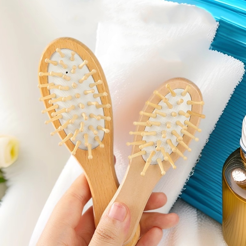 Bamboo Bristles Detangling Wooden Hair Brush Wet or Dry Oval Hairbrush 16*4.5*3cm for Women Men
