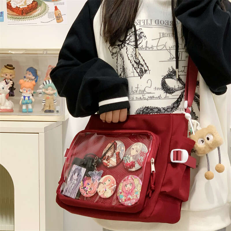 Ins Style Transparent Badge Pain Campus Versatile Large Capacity Simple Shoulder Crossbody Girl Messenger Bag