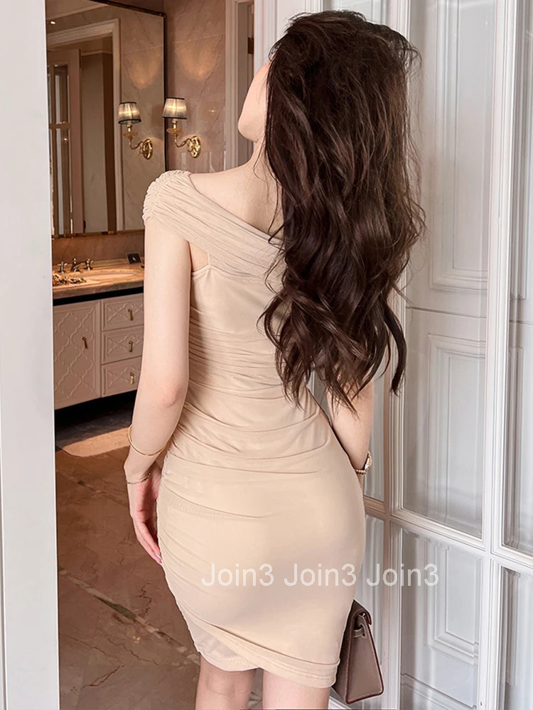 Fashion Mesh Elegant Women Evening Dress Chic Sexy Off-Shoulder Folds Bodycon Mini Party Club Prom Stretchy Femme Mujer Vestidos