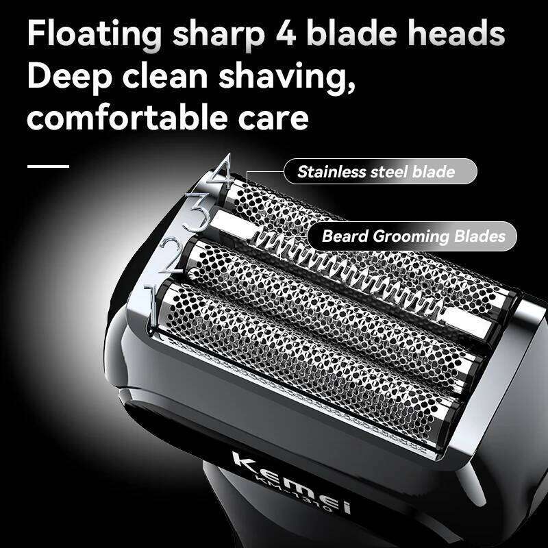 Kemei Km-1310 Rechargeable Men's Cordless Shaver, Reciprocating Independent 4-Blade System, Sharp & Efficient, Deep Shaving