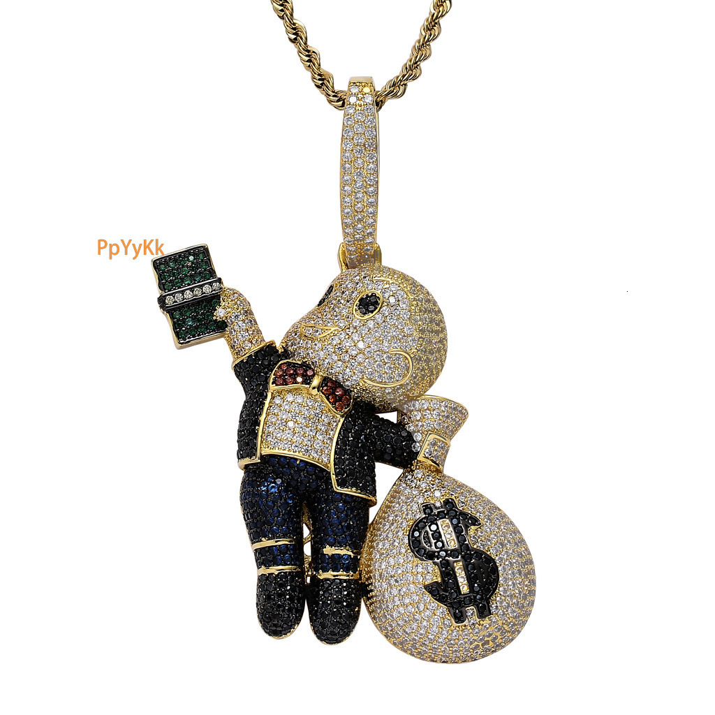 Luxury Moissanite Hip - Hop Necklace Boy's Pendant with Colorful Moissanite Money Charm Pass the diamond tester