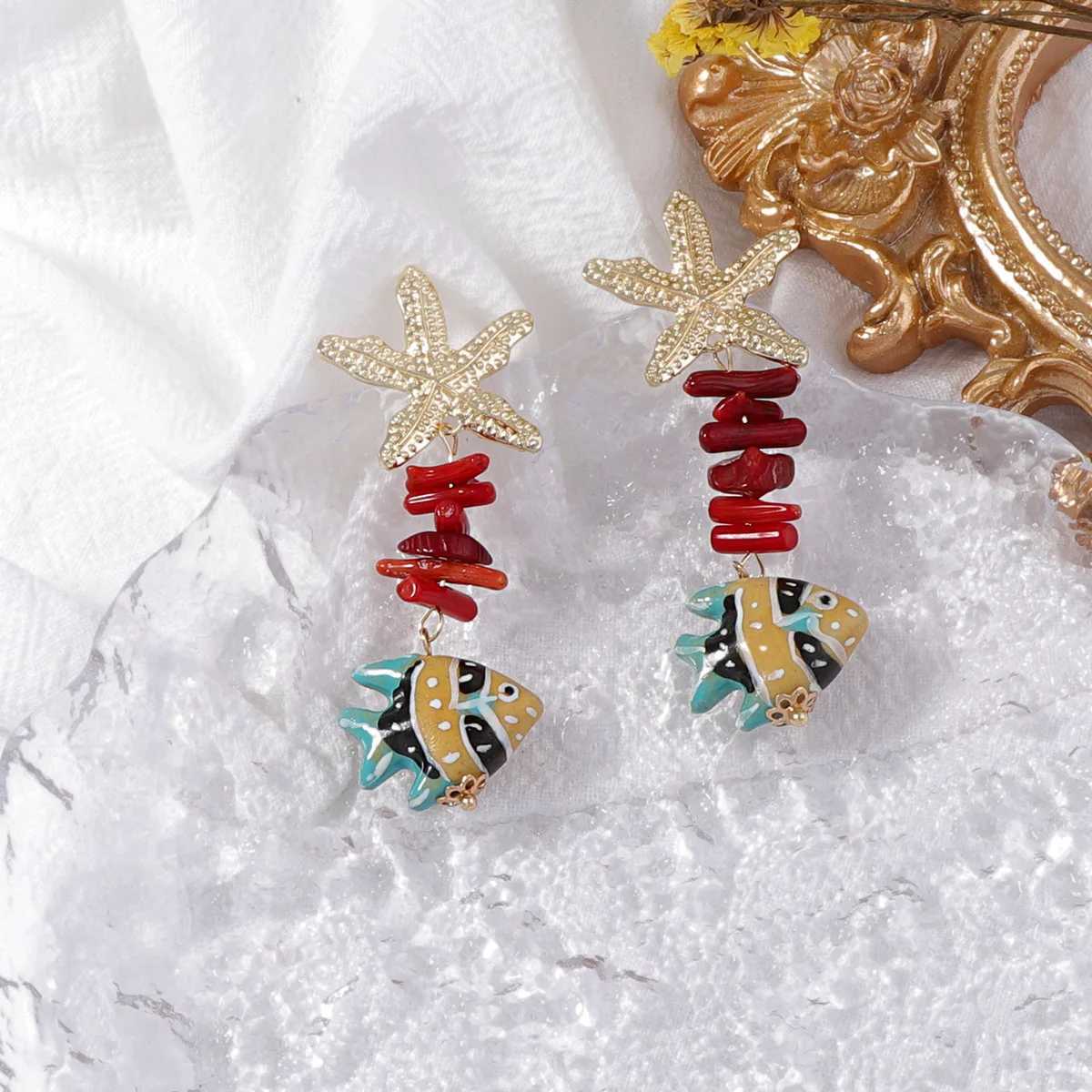 Colorful Ceramic Fish Pearl Drop Starfish Conch Earrings Ocean Style ly Earring Jewelry For Women Summer Vacation XJ250623