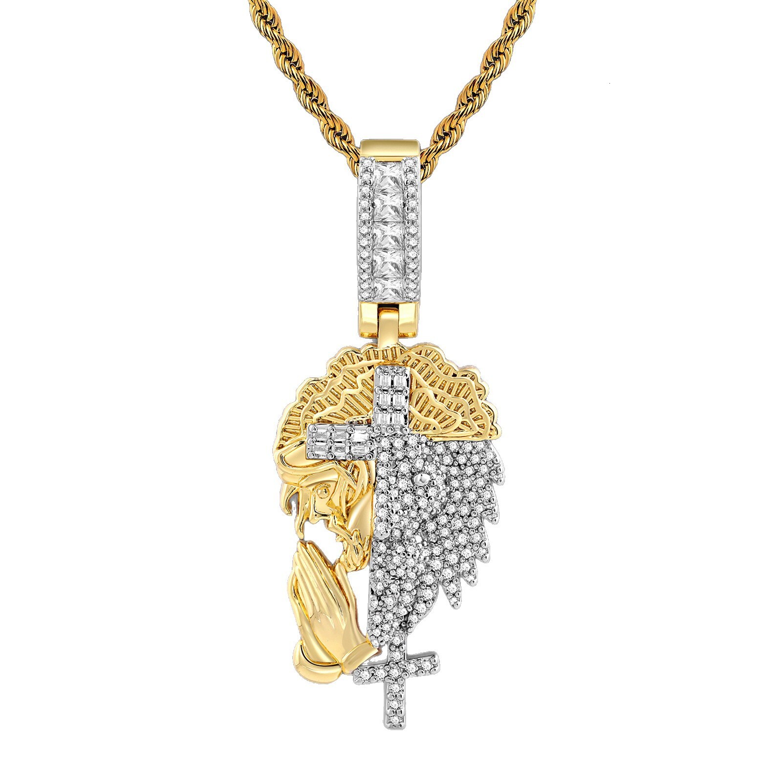 Luxury Moissanite Hip Hop Portrait Cross Pendant Diamond Inlaid Punk Cool Niche Statement Necklace Pass the diamond tester