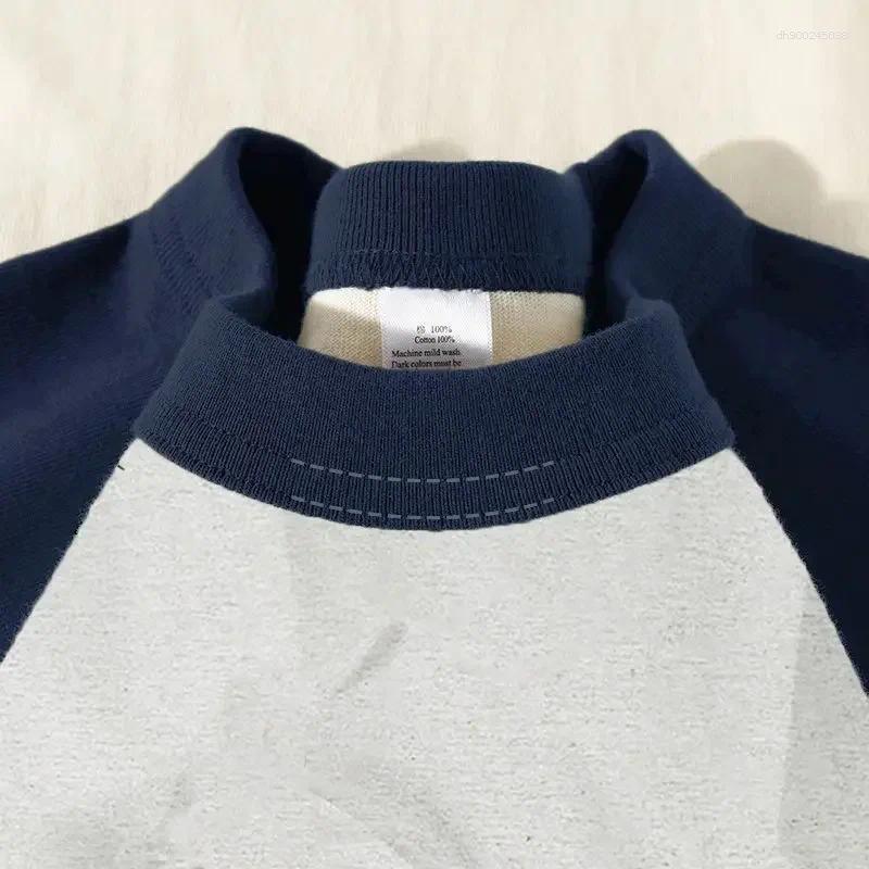 Men's T Shirts 320G Retro Short Sleeve T-shirt High Quality Cotton Contrast Round Neck Women MenHalf Tee