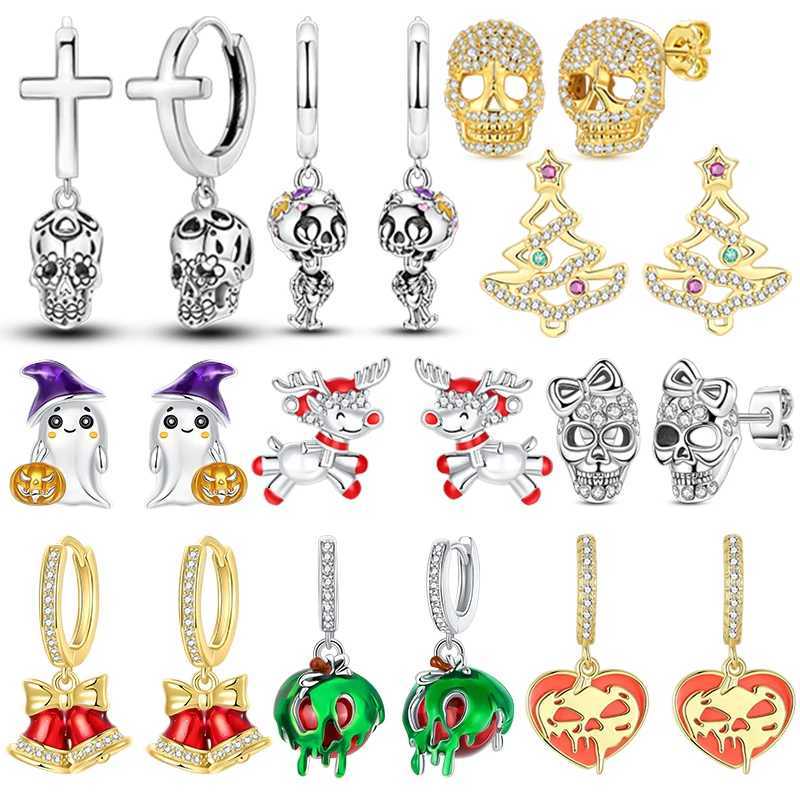 Original 925 Sterling Silver Halloween Skull Earrings Women Zircon Ear Studs Sparkling Earring Anniversary Jewelry GiftXJ250623