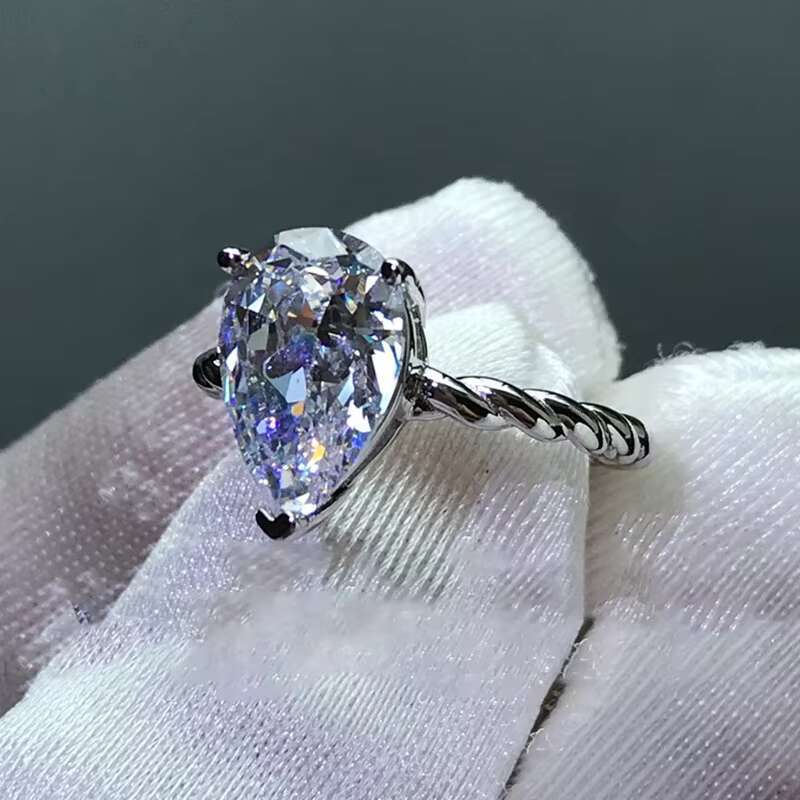 Moissanite Diamond Wedding Pear Big Stone Engagement Topaz Ring Women Jewelry Crystal Silver Cubic Zirconia Gemstone Rings