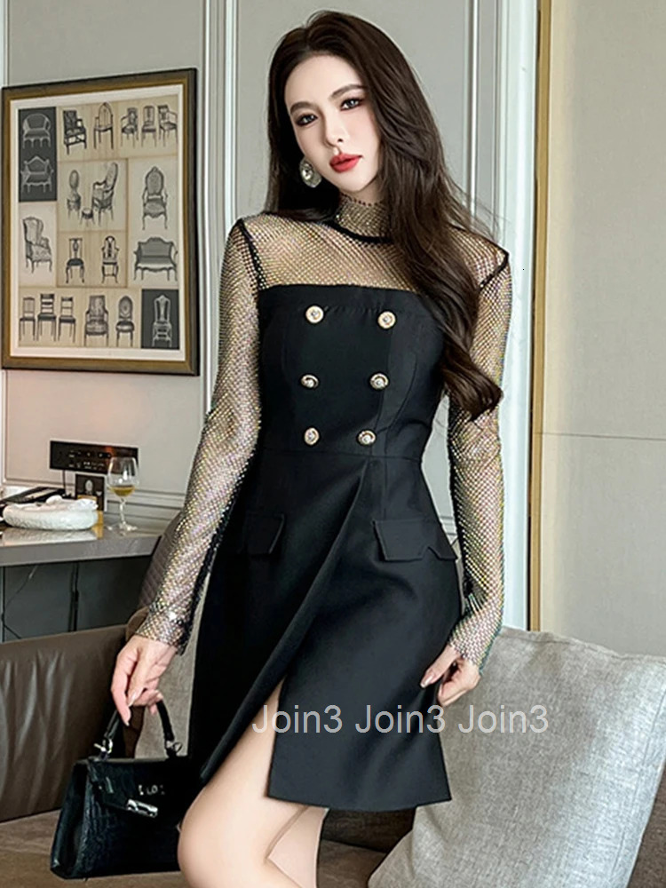 New Spring Elegant Luxury Black Sparkly Evening Short Dresses Women Clothes Chic Sexy Hollow Slim Party Mini Dress Mujer Vestido