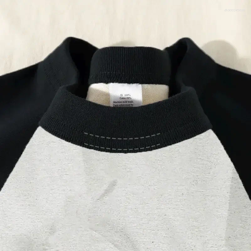 Men's T Shirts 320G Retro Short Sleeve T-shirt High Quality Cotton Contrast Round Neck Women MenHalf Tee