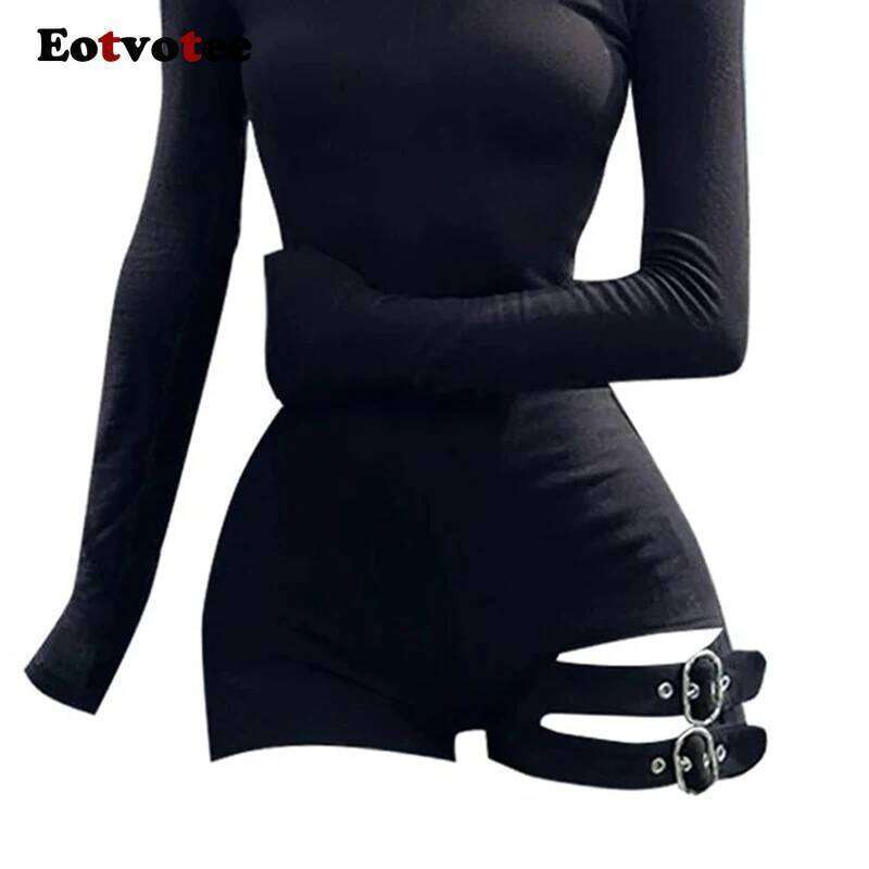 Fashion Solid Jumpsuit Women Simple Skinny Long Sleeve Bandage Bodysuit New Y2K American Style Spice Girl Rompers
