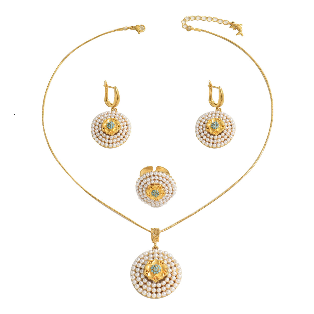 Minimalist Style Jewelry Set Inlaid Pearl Necklace Ring Design Earrings For Women