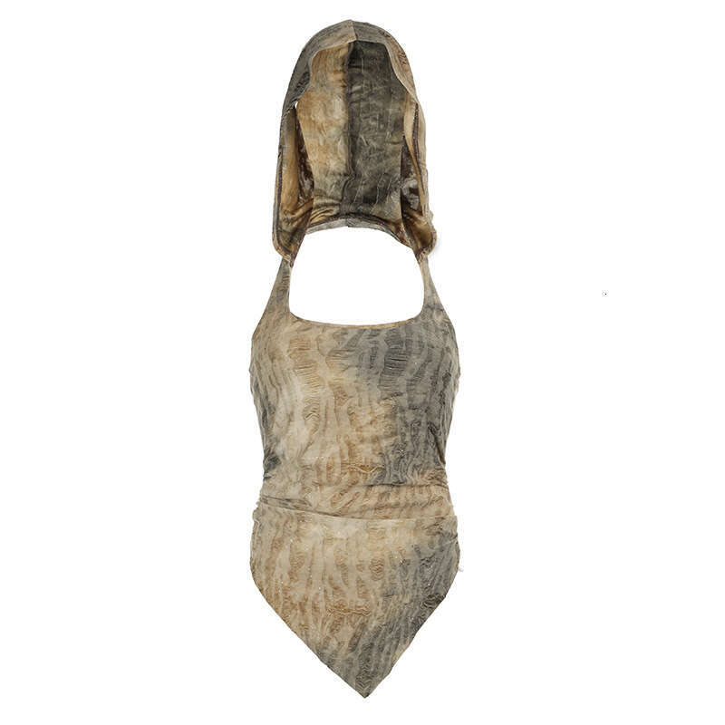 Women's Steampunk Style Distressed Backless Hooded Irregular Hem Sleeveless Vest Top B5