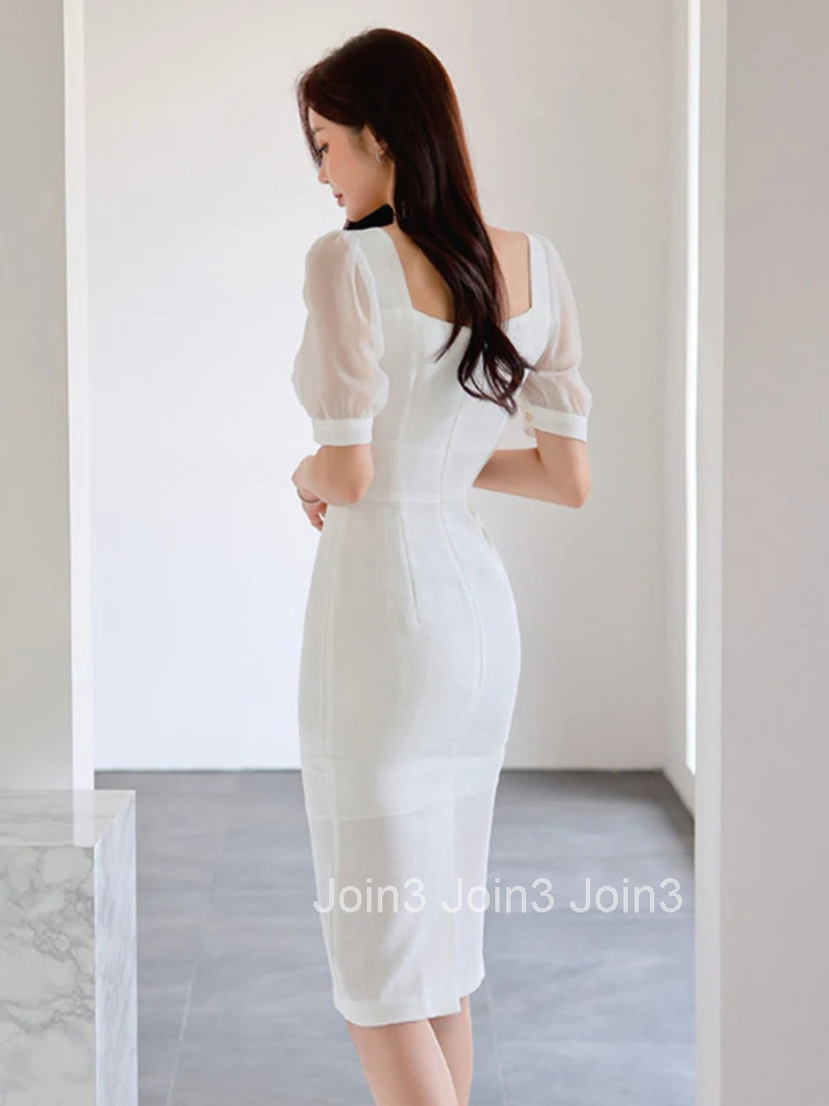 Korean Fashion Summer Evening Dress Women Elegant Chic Solid Deep V-Neck Slim Wrap Hip Midi Party Mujer Vestidos Street Clothes