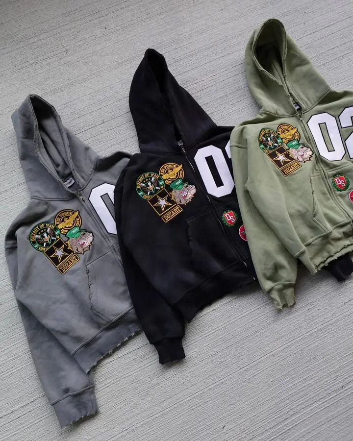 American Zip Hoodie Sweatshirt Y2K Clothes Men Women Harajuku Hip Hop Graphic Print Oversized Hoodie Zipper Long Sleeve Tops 250618